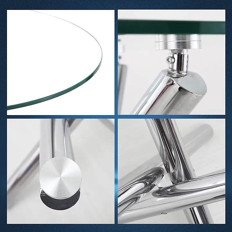 Modern Round Glass Dining Table Chrome Cross Base For Four-Furniture Kingdom